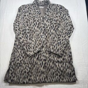Maurices Women's Leopard Print Sweater Jacket Size L Brown Open Front‎ Cardigan